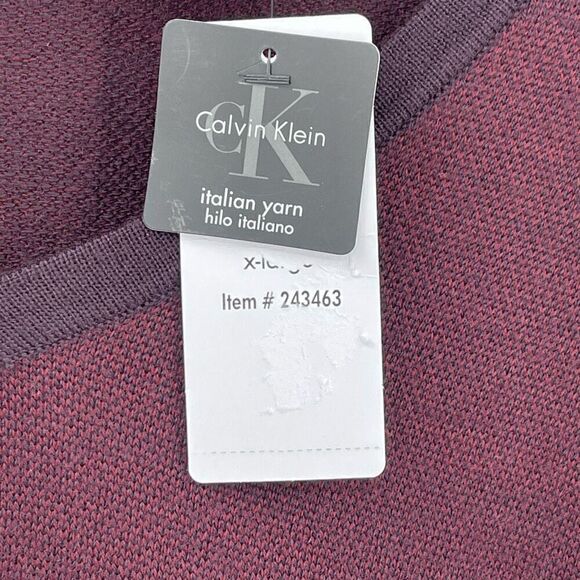 Calvin‎ Klein Italian Yarn Merino Wool Acrylic V-Neck Sweater Maroon Men XL NEW - Picture 4 of 7